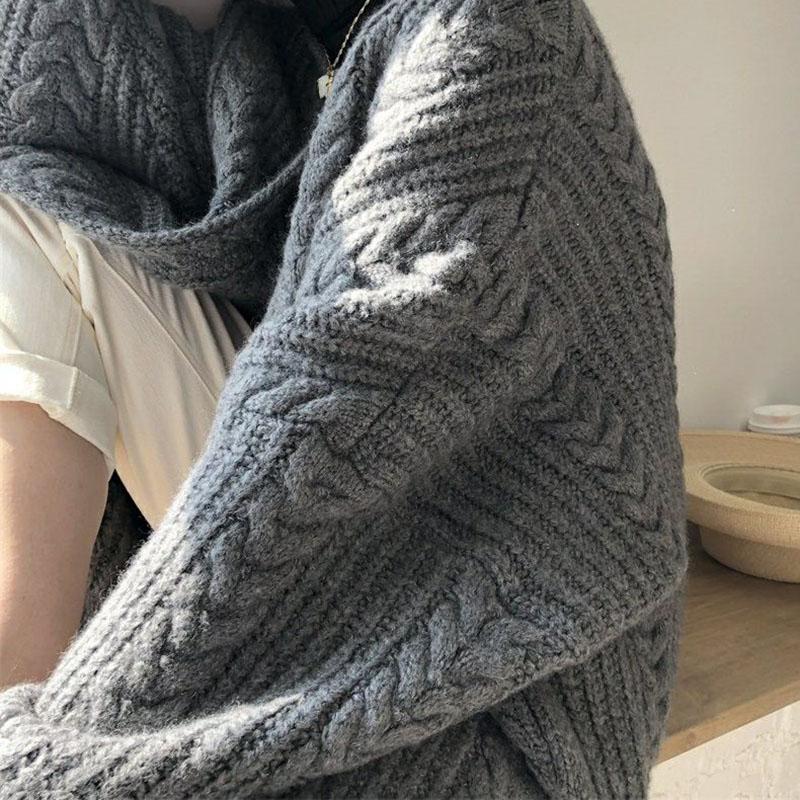 Femei coreeană ocazional pulover lung Cardigan Ooffice Lady moale confortabil solid vrac mâneci lungi cu mâneci liliac tricotate paltoane