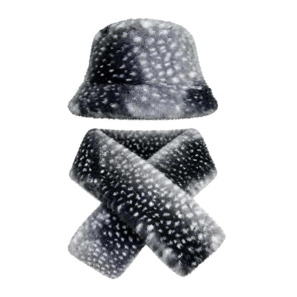 Faux Fur Winter Hat Scarf Set Windproof Plush Snood Scarf New Fisherman Hat Scarf  Women