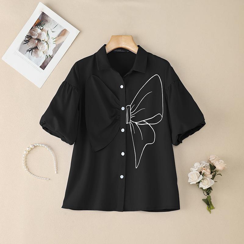 ZANZEA Women Turn Down Collar Summer Casual Short Sleeve Blouse