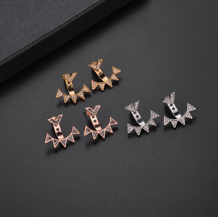European American Fashion Rhinestone Crystal Triangle Stud Earrings