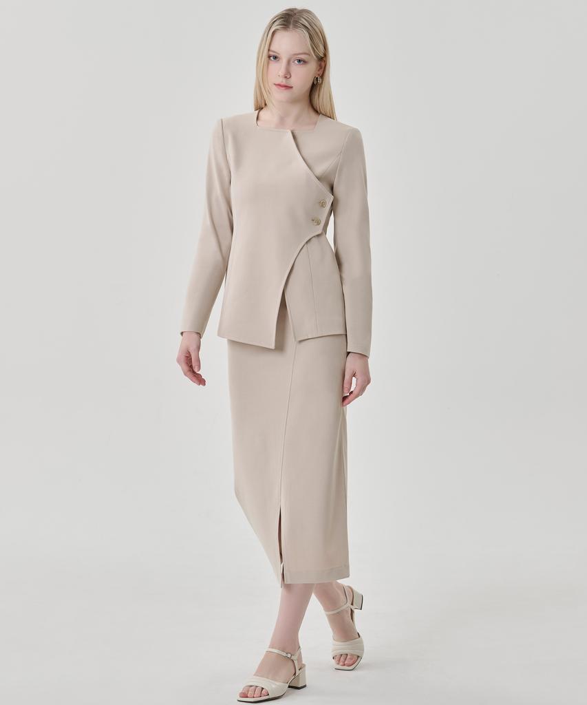 HYEYEONG KIM Cord Set Tailored H-Line Maxi Skirt - Light Beige