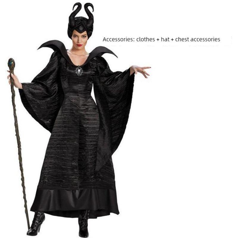 Halloween Costume Maleficent Black Witch Costume Adult Robe Demon Costume Cosplay Costume Black S
