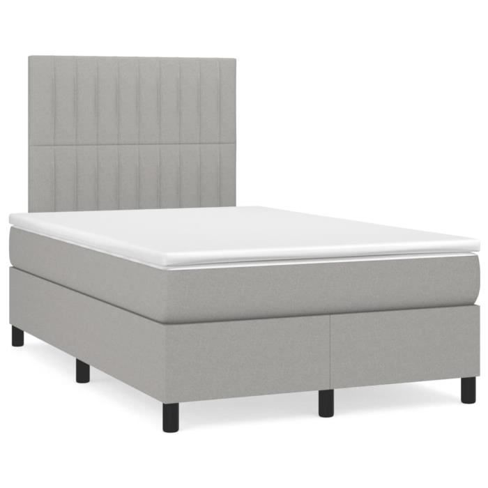 3141921 vidaXL Lit à sommier tapissier avec matelas Gris clair 120x200cm Tissu