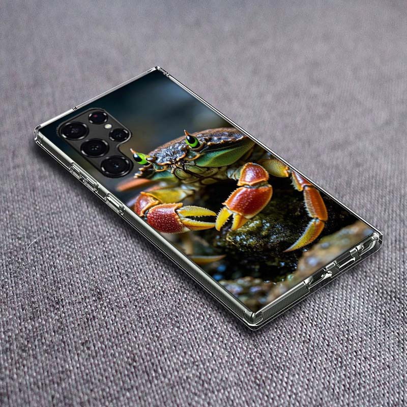 Unique Animal Crab Phone Case For Samsung Galaxy S24 S23 S21 S20 FE S22 S26 Ultra S25 Edge S10 Plus Cover Clear TPU Capa Shell C