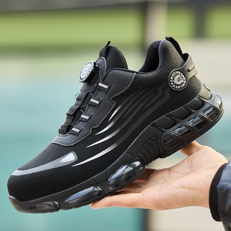 Fashion Rotating Button Safety Shoes Steel Toe Sneakers Indestructible Black Work Shoes for Men Lightweight Non-slip Protective Sneakers