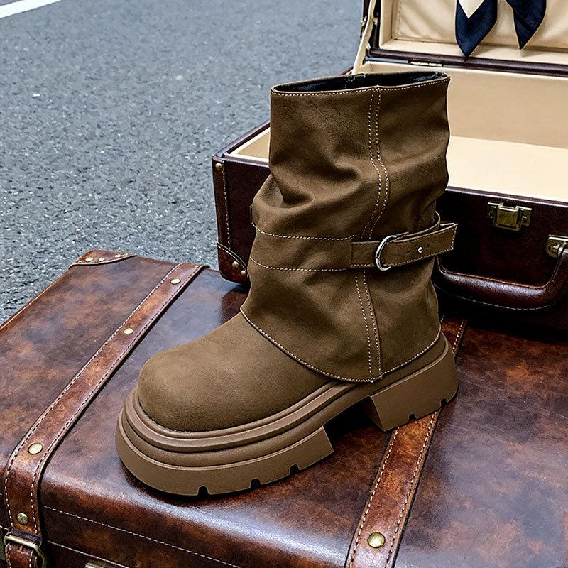 

Винтажные ботинки Martin на платформе Maillard женские 2025 новая осень универсальные увеличивающие рост ботинки-трубы на наборном каблуке 40 коричневый