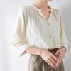 Solid Elegant French Embroidery Retro Sexy Shirt Women Basic Sweet Three Quarter Sleeve Tops Female Korean Fashion Design Niche Casual Slim Clothing