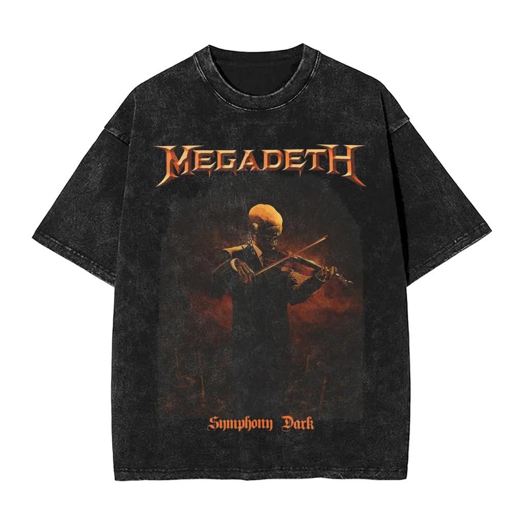 Megadeths Metal Band T Shirt Washed Cotton High Street T-Shirts MegaRock for Men Women Streetwear Summer Tops Tees