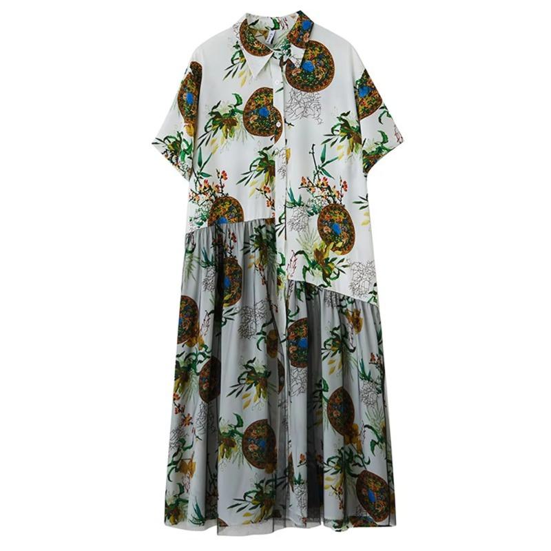 

XITAO Gauze Patchwork Print Dress ZMY1293 One Size белый