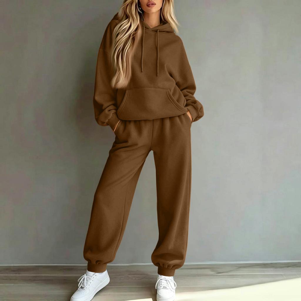 Women's Casual Loose Fit Lined Hoodie and Track Pants Two Piece Set