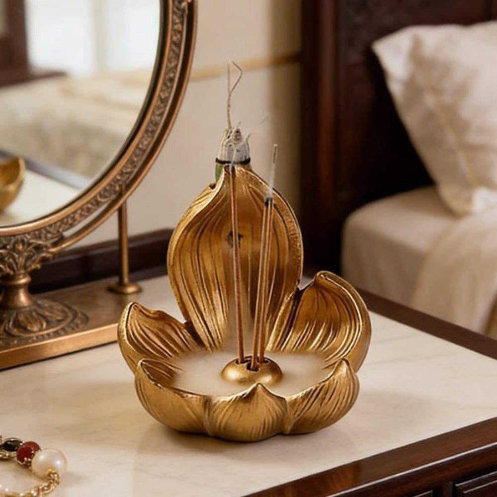 Resin Lotus Incense Burner Zen Chinese Style Lotus Censer Holder Incense Stick Burner  Meditation
