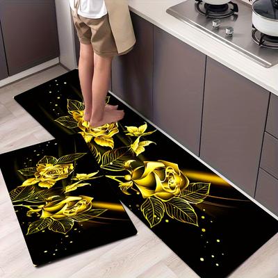 1 Pezzo Tappeti da Cucina Antifatica, Stampa Oro Rosa Impermeabile Antiscivolo Spesso Ammortizzato Tappetino da Cucina Resistente Comfort Tappetino in Piedi per Cucina
