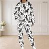 Women Plus Size Round Neck Long Sleeve Halloween Cactus Print White Two Piece Loungewear Set