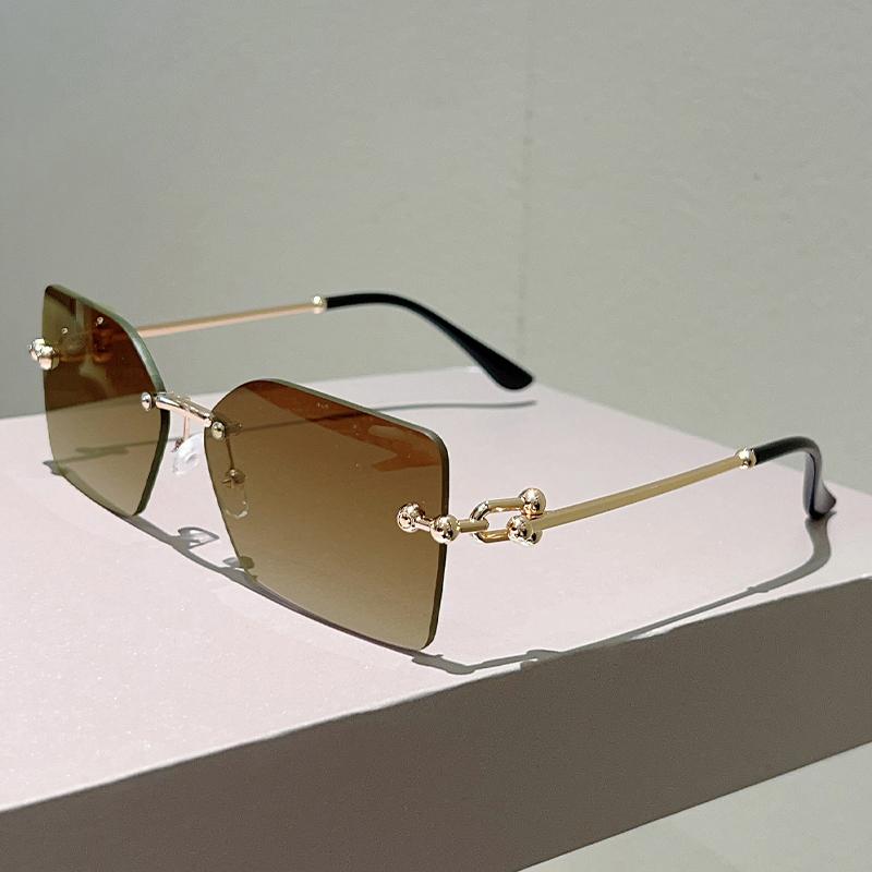 Rimless Square Sunglasses Men Vintage  Fashion Gradient Outdoor Casual Shades Women Trendy Brand Design Sun Glasses