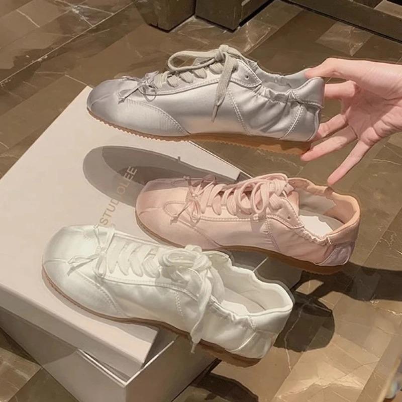 Marke Sports Ballerinas Damenschuhe Satin Flach Lässige Sneaker Damen Komfort Schleife Designer Schuhe Frau