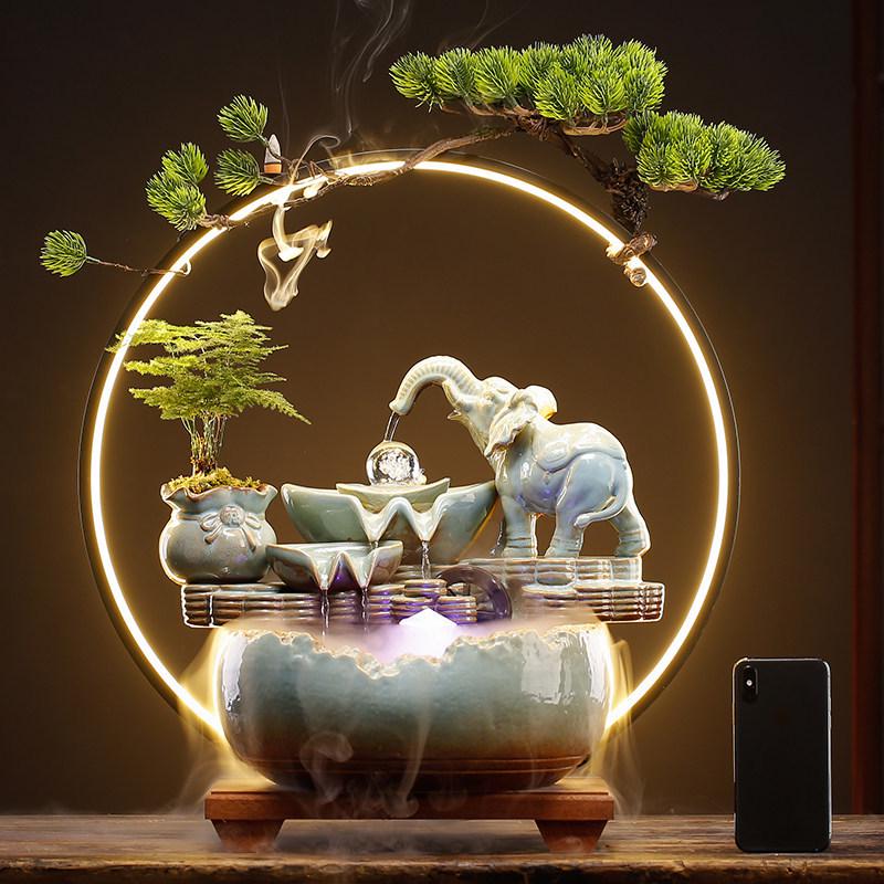 Elegant Chinese-Style Flowing Water Humidifier for Living Room and Office Decor