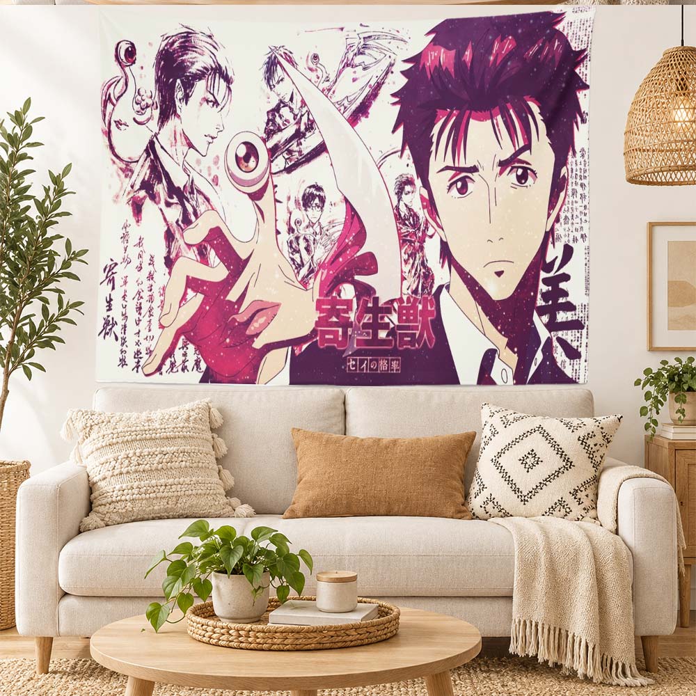 P-Parasyte Tapestry Wall Hanging Shinichi Migi Japanese Horror Seinen Manga Wall Art Bedroom Dorm Living Room Home Decor Fans