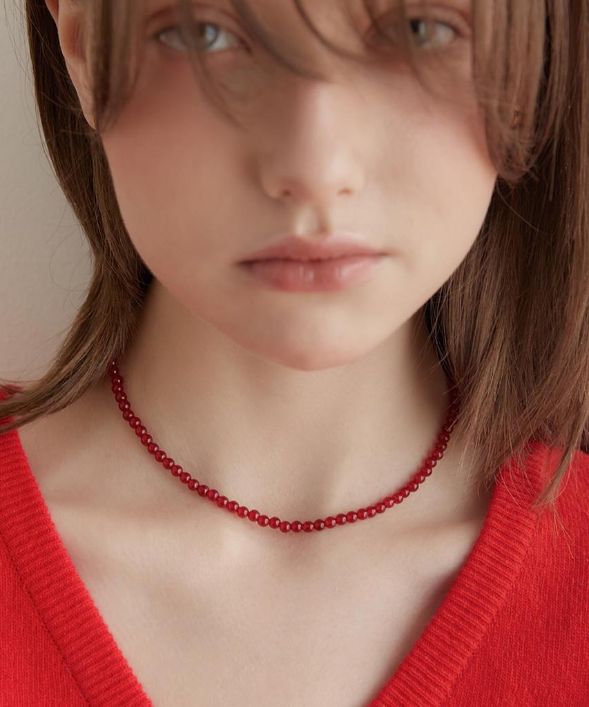 Tatiana (Silver 925) Red Jade Candy Ball Necklace Nz2143