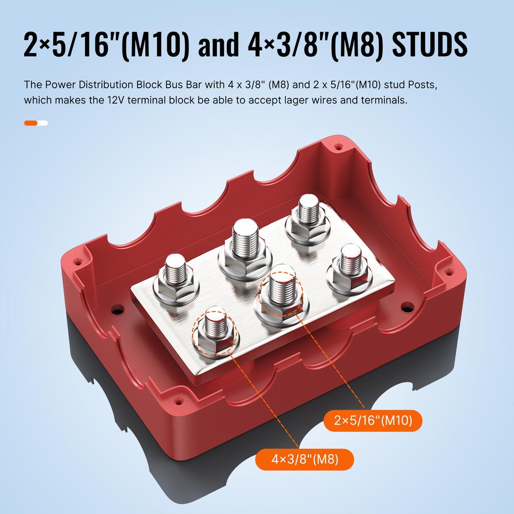 DaierTek 500A Marine Bus Bar 48V Automotive Power Distribution Block Big Current 6 Studs With Red Black Plastic Cover For Car