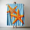 1 Stück Gemütliche Seestern & Streifen Flanelldecke - Weich Warm Blau & Weiß Gestreift mit Orangefarbenem Seestern-Druck, Ganzjahres-Vielseitig