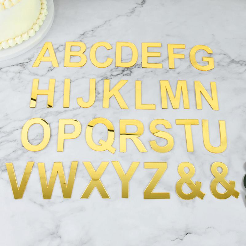 Gold Acrylic Cake Decoration Happy Birthday A-Z English Letter Wedding Party Cake Topper Cupcake Insert Flag Baking Accessories