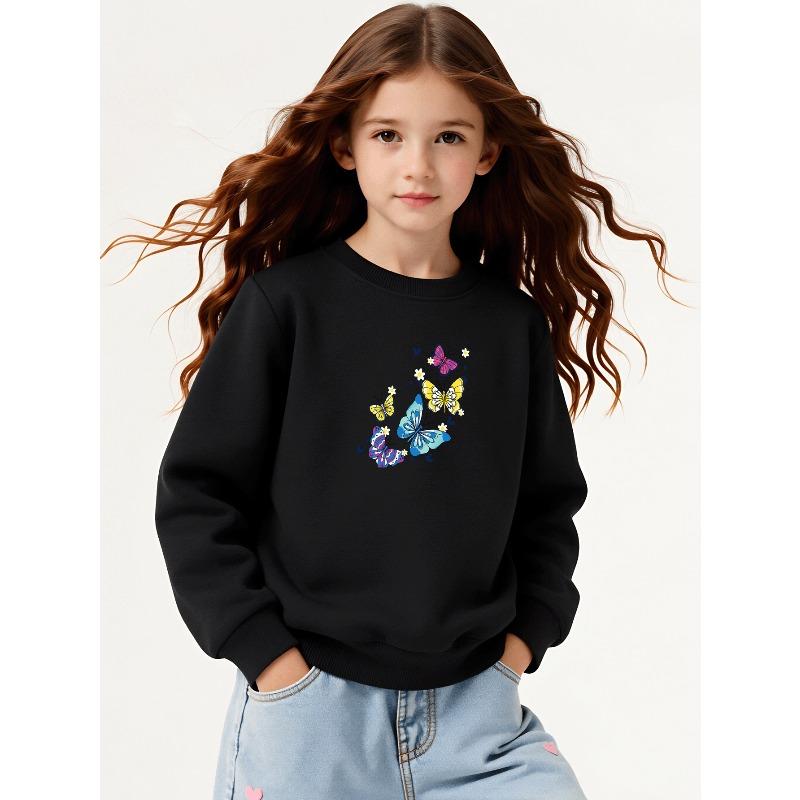 Kids Crewneck Long Sleeve Sweatshirt,Colorful Butterfly Floral Heart Spring Print