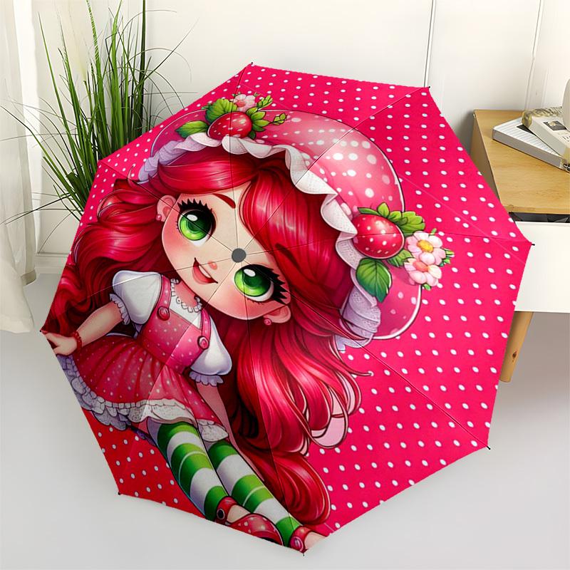 

Strawberry Shortcake, Cute Illustration Themed Automatic Opening and Closing Umbrella, Compact Travel Umbrella, Lightweight and Portable, Su