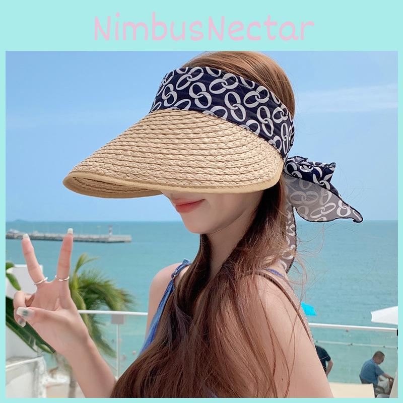 Summer Straw Hat With Wide Brim And Bow For Beach Sun Protection