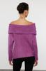 Women's Fashion Stylish Sweater Plum Soft Textured Carmen Collar Knitwear Sweater