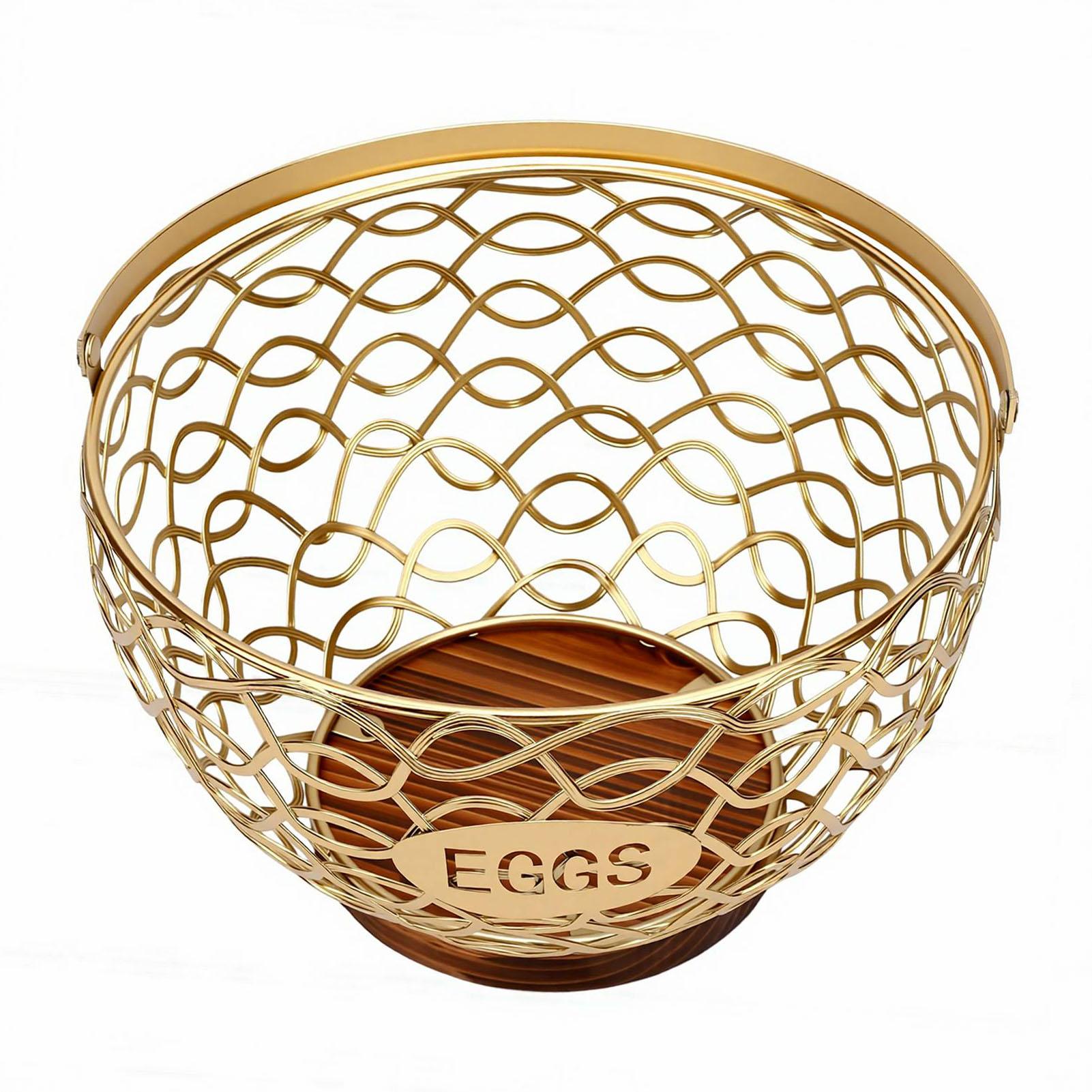 

Egg Basket Multifunctional Wire Egg Collecting Basket with Wooden Base for Kitchen Countertop