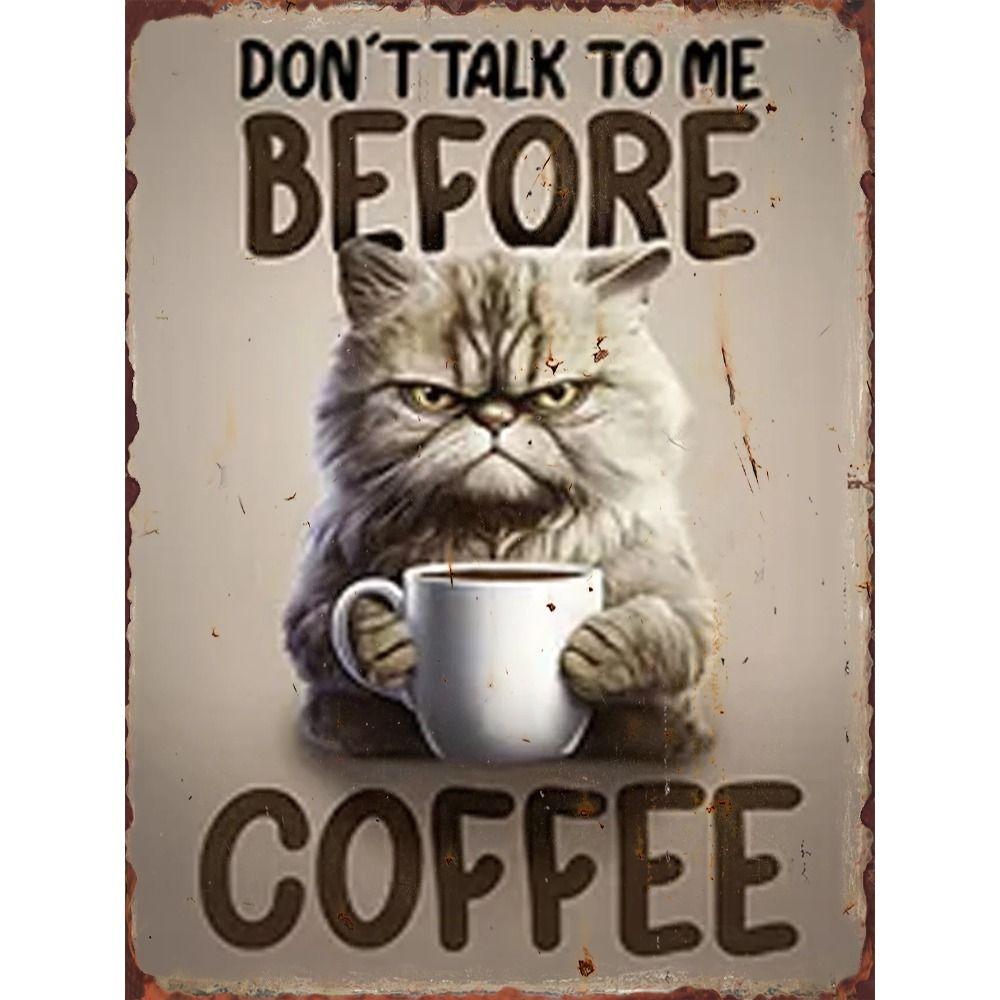 Retro Katze Kaffee Metallblechschild Wanddeko Vintage Küchenkunst 20x30 cm
