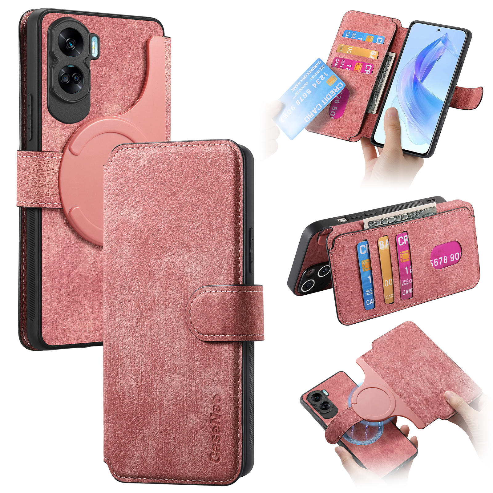 

For Honor 90 Lite 5G Magnetic Case CASENEO Detachable Leather Phone Wallet Cover E