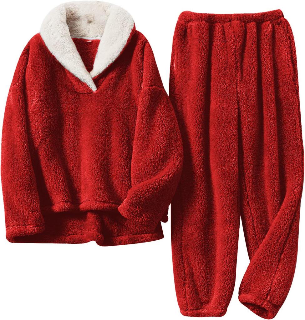 European-Size Christmas Pajamas: Plus Size Shu Cotton Fleece Long Sleeve Homewear Set