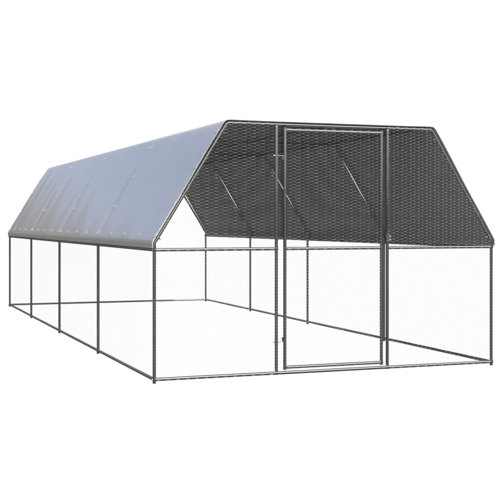 Vidaxl Outdoor Chicken Coop, 3X8X2 M, Galvanized Steel