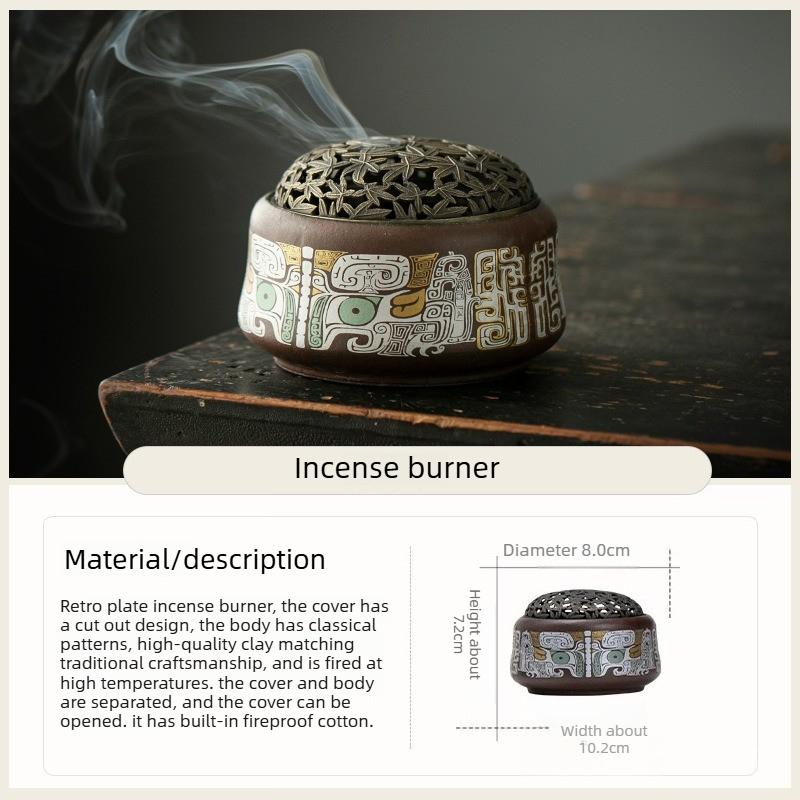 Ceramic Incense Burner Vintage Chinese Retro Sandalwood Agarwood Aromatherapy for Home Office Meditation Yoga Decor