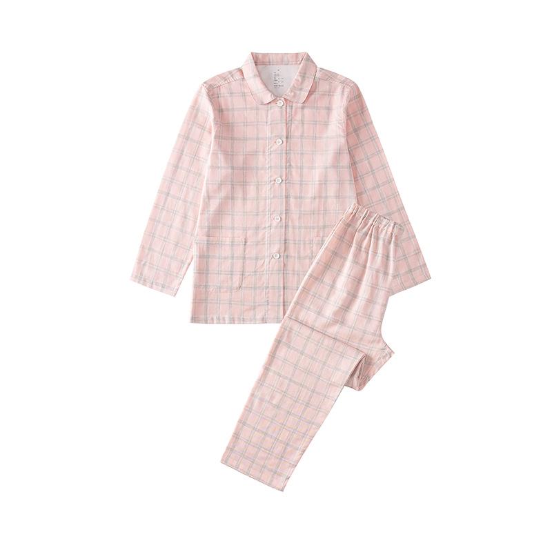 Set Pigiama in Cotone Stile Giapponese: Manica Lunga per Uomo e Donna, Pantaloni in Garza a Doppio Strato, Ideali per Coppie in Autunno.