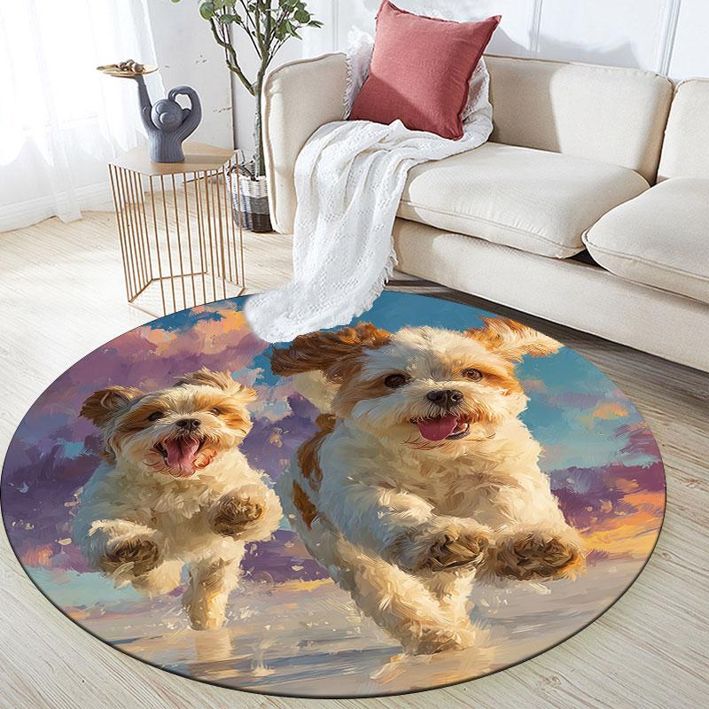 Two Shih Tzus Pattern Round rug,Carpet Rug for Living Room Bedroom Playroom ,Non-slip Floor Mat,Holiday Gifts and Birthday Gifts.