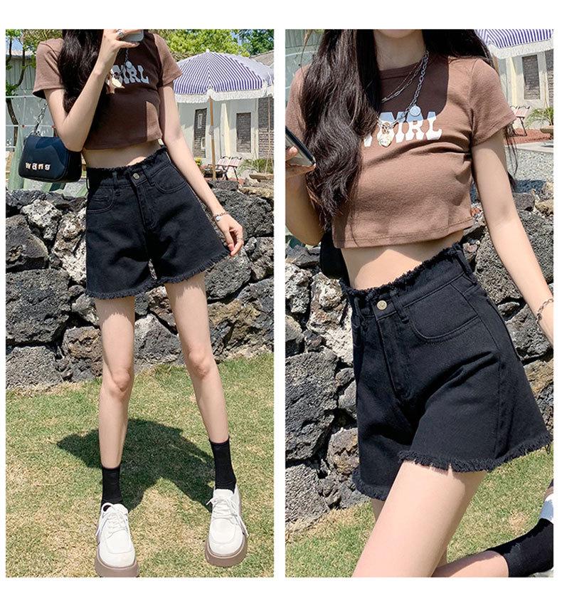 Women's High Waist Denim Shorts - Casual, Versatile, Slimming, Frayed A-line, Trendy Summer Wide Leg Hot Pants