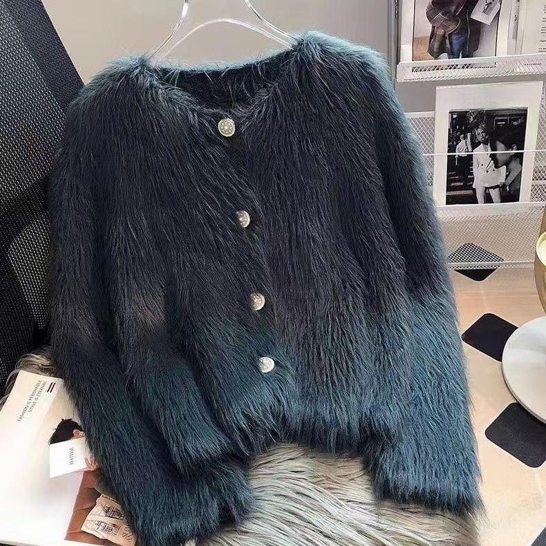 Cozy and Warm Autumn/Winter Short Cardigan with Mink Cashmere and Knit for Women