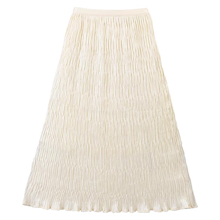 Fei Yuan Women s Elegant High Elastic Crepe Midi Skirt - Retro Solid Color, Versatile, Large Hem, Early Spring Fashion. Medium абрикосовый