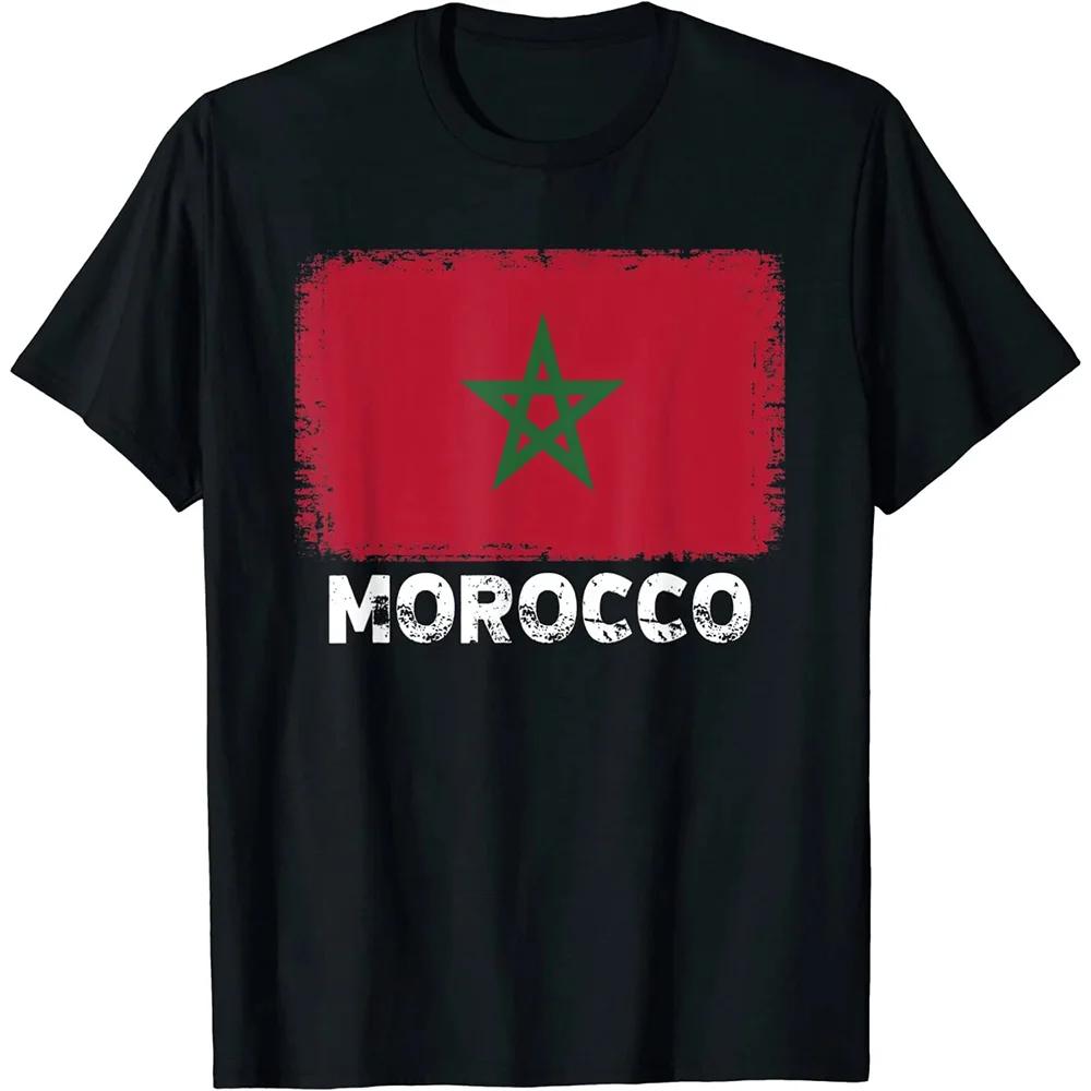 T Shirts Fashion Crew Neck Men ShortSleeve Morocco Soccers Flag Shirt Moroccan Flag Jersey Flag Footballer Tee Shirts S4XL