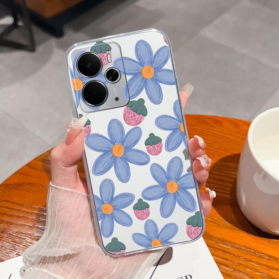 

Чехол для телефона Oppo Realme 14 Find X3 X5 X2 R11 R15 K7 K9 K3 с симпатичным цветочным узором, мягкий силиконовый противоскользящий защитный прозрачный чехол для Oppo Shell Realme Neo7X 5G