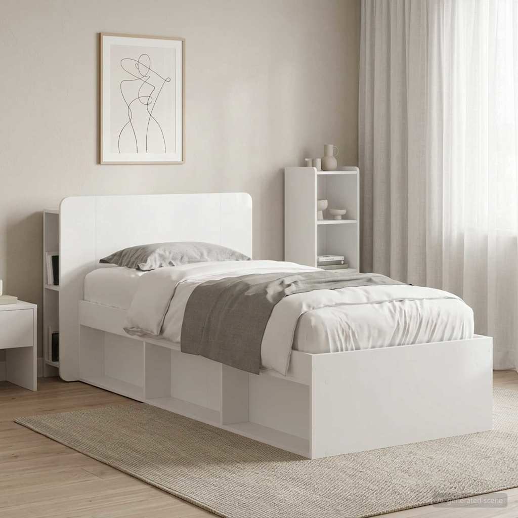 Headboard Cabinet with Storage Glossy White Wood Based Material
