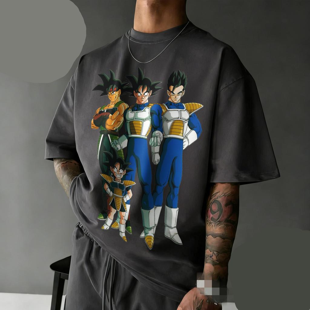 New Arrival Dragon Ball Oversized Retro Anime T-shirt | Saiyan Family Retro Graphic Print 100% Cotton Casual Tee for Family