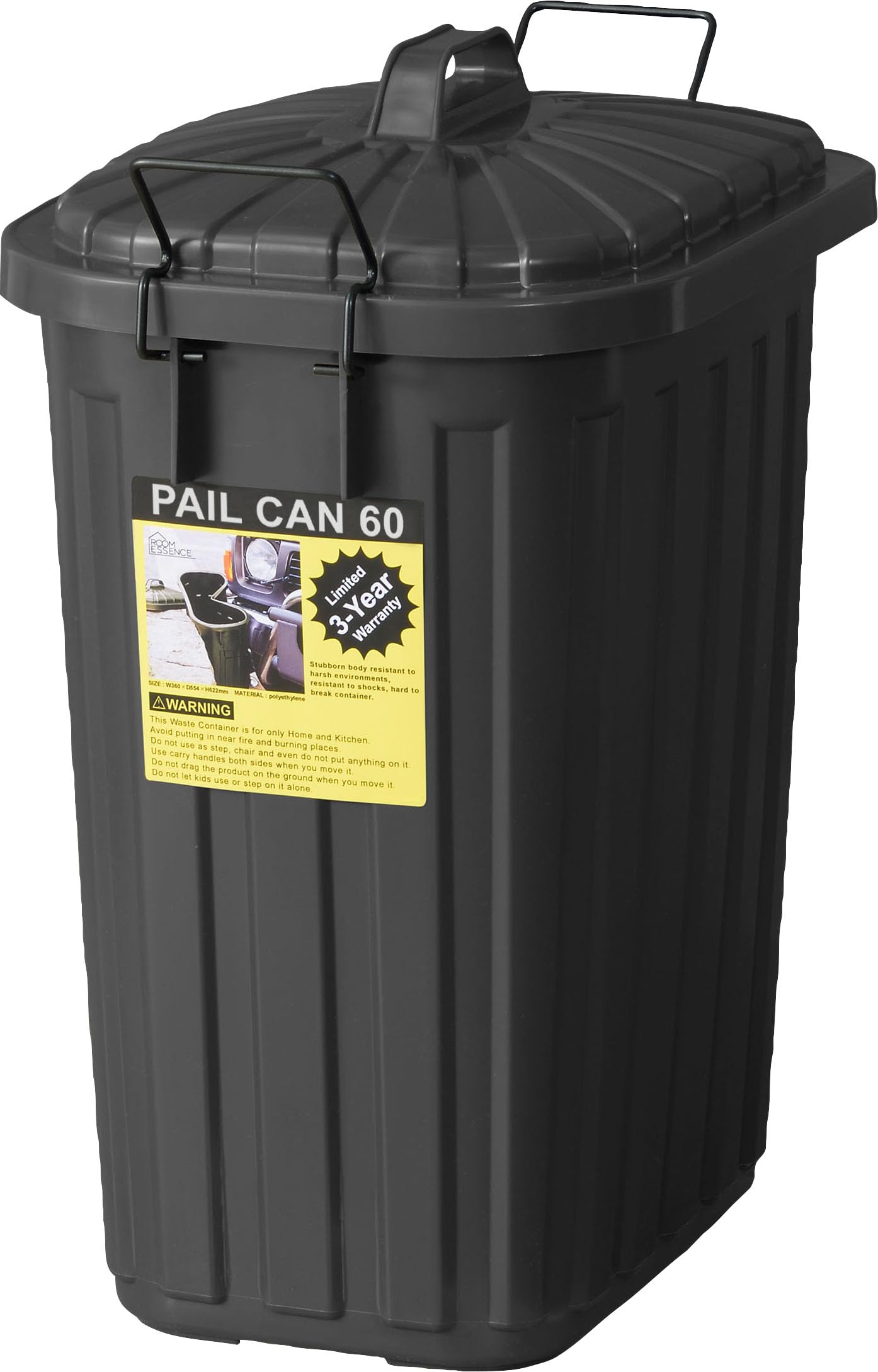 

Azumaya Trash Can with Lid, Black, W36 x D55.4 x H62.2, LFS-937BK