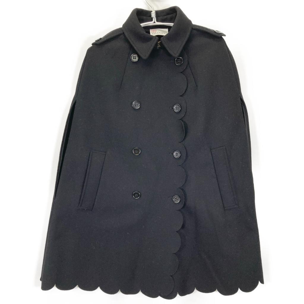 RED VALENTINO Black Wave Cut Double Breasted Poncho Coat coat 38 blackUsed