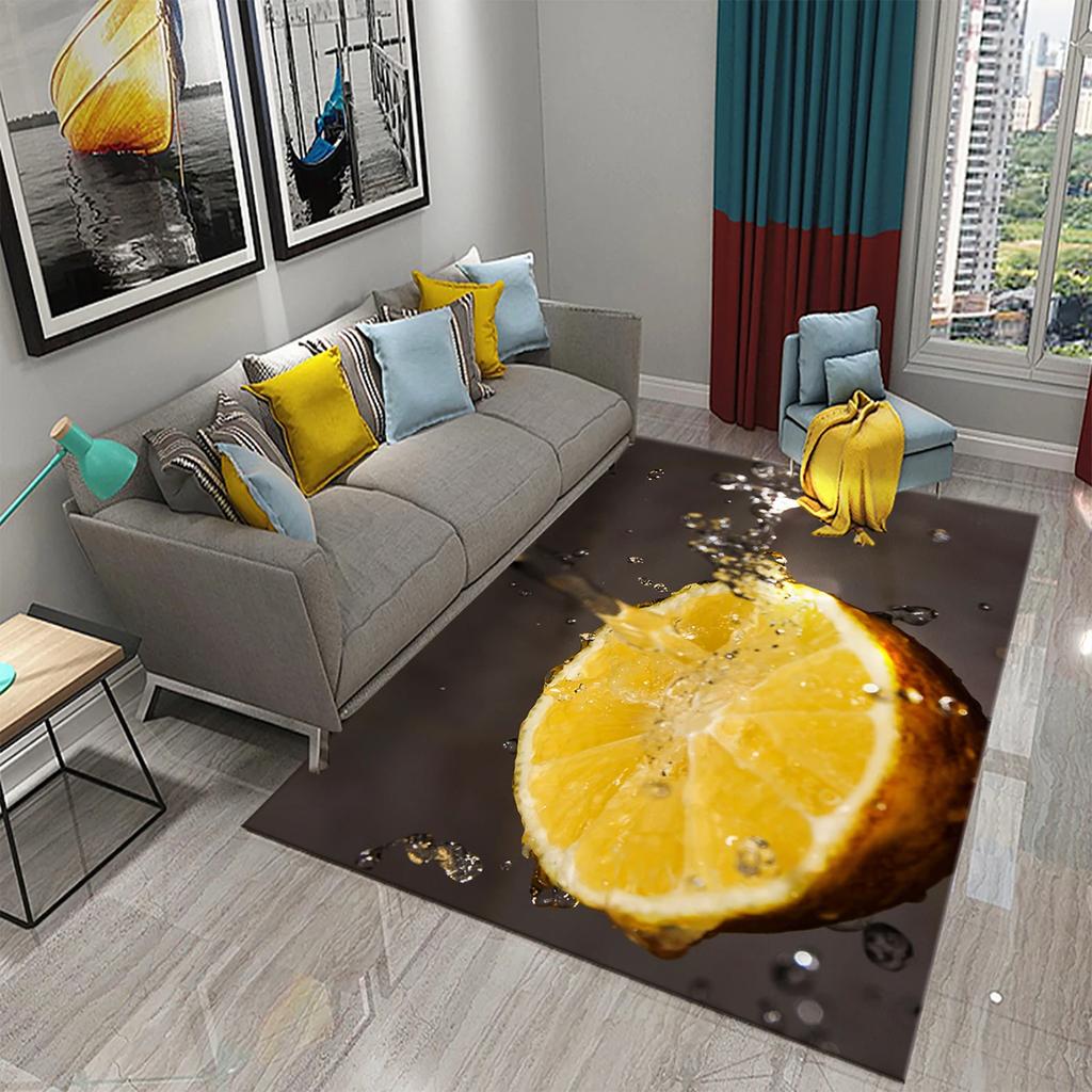 Yellow Lemon Rug Fruit Theme Carpet Pink Background Floor Carpets Bedroom Living Room Rectangle Rugs Decor Door Mat Yoga Mats