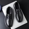 Autumn new men's business dress leather shoes one pedal loafers first layer cowhide fashion trend wedding derby shoes
