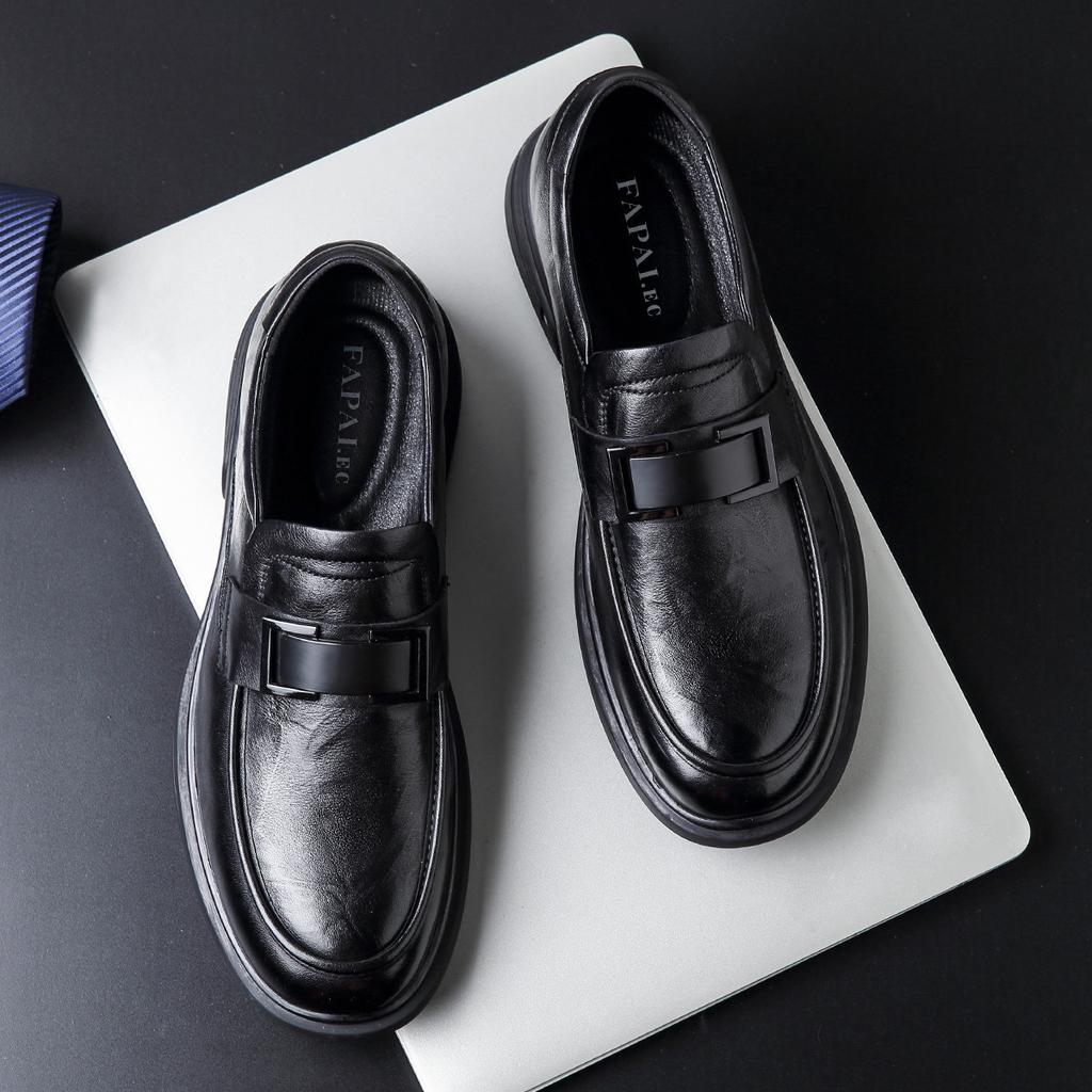 Autumn new men's business dress leather shoes one pedal loafers first layer cowhide fashion trend wedding derby shoes