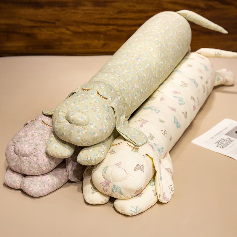 Floral Printing Puppy Cuddly Hurl Bolster Pure Cotton Filled Long Cushion Comfortable Sleepy Pal Pretty Sleeping Space Ornament